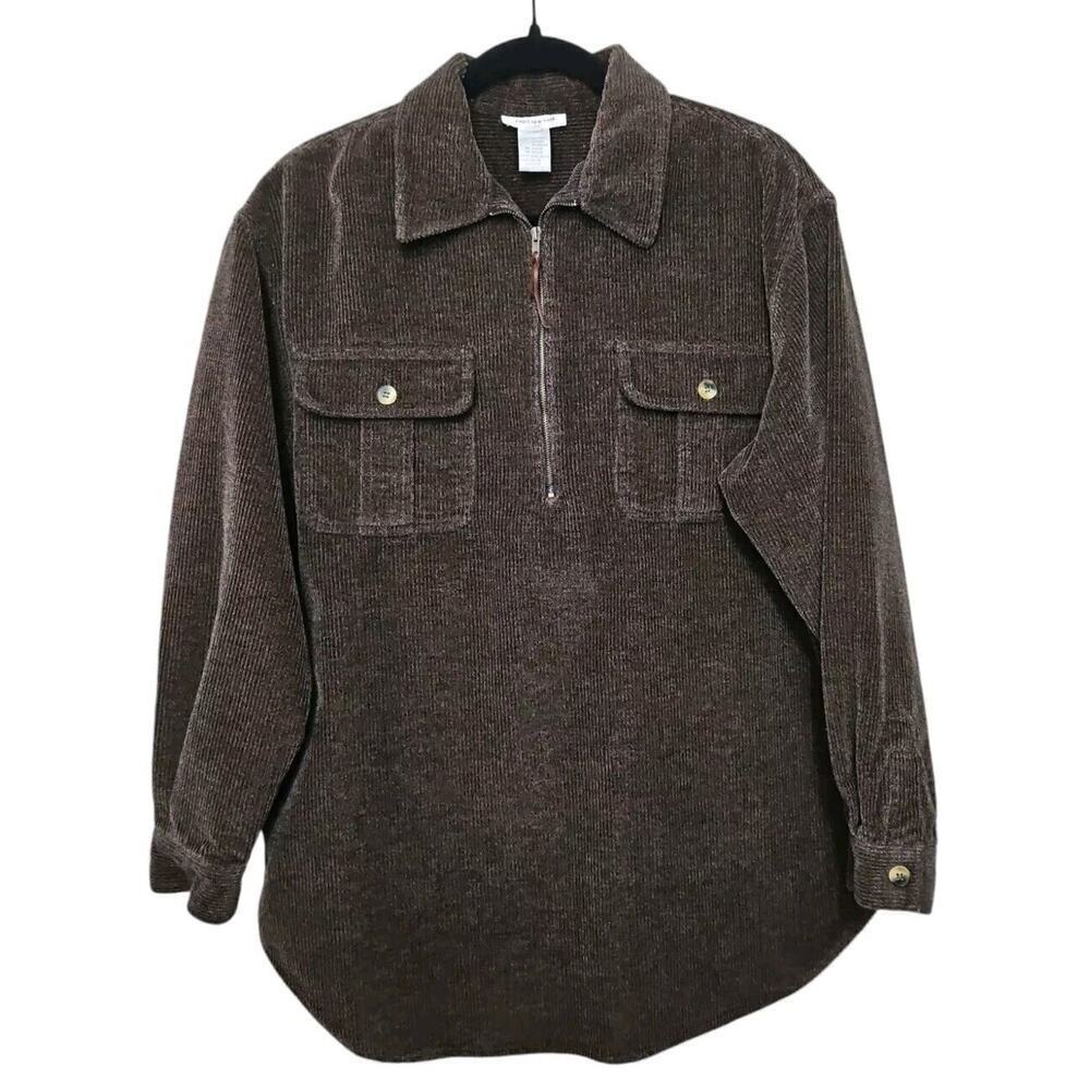 Jones New York Shacket Thick Corduroy Brown Y2k 1/2 Zip Pullover Mens Size L